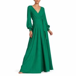 Meghan LA L Lilypad Long Sleeve Maxi Dress 0300 Emerald green surplice balloon